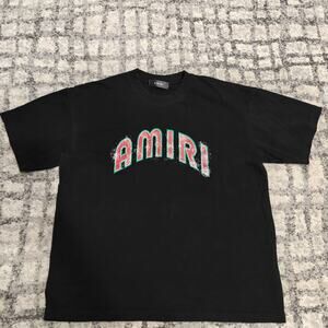 AMIRI Cherub Arch Logo T-Shirt Mens XL Black Short Sleeve Graphic Tee Luxury